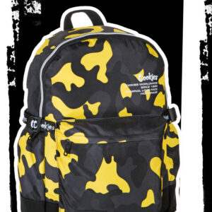 Cookies Worldwide yellow and black camouflage backpack with front zipper pocket
